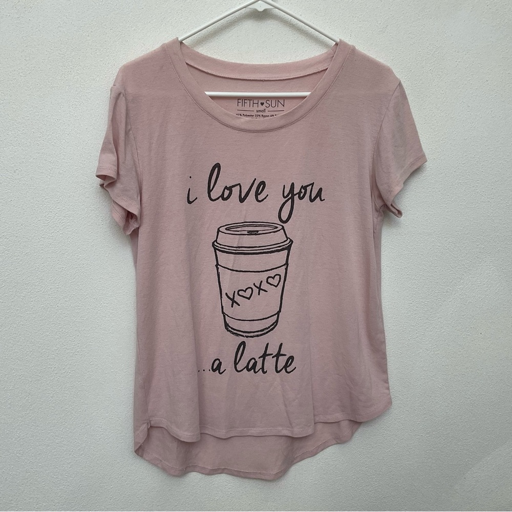 Fifth Sun Light Pink Coffee Latte Graphic Short Sleeve Tee Size Small